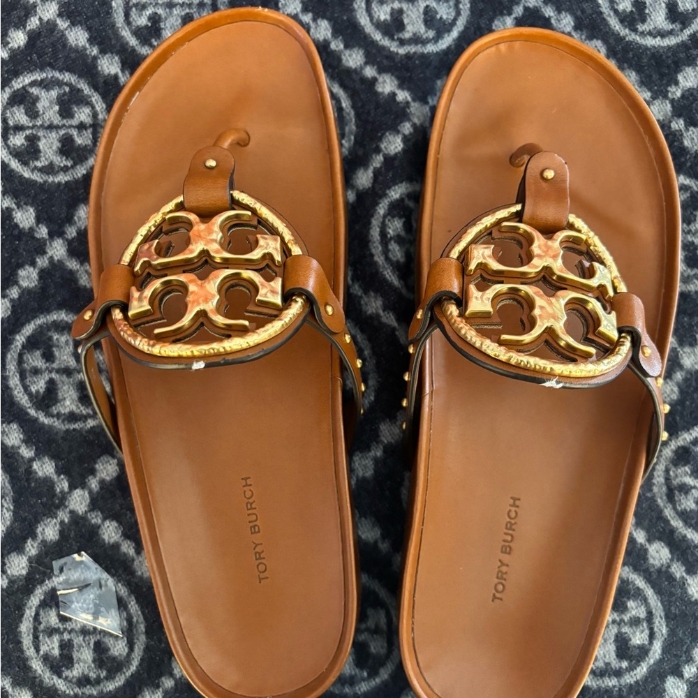 Tory Burch Tan and Gold Sandals